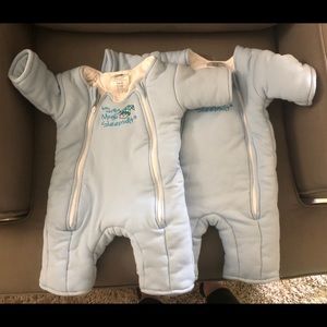 2 blue Merlin Sleep Suits